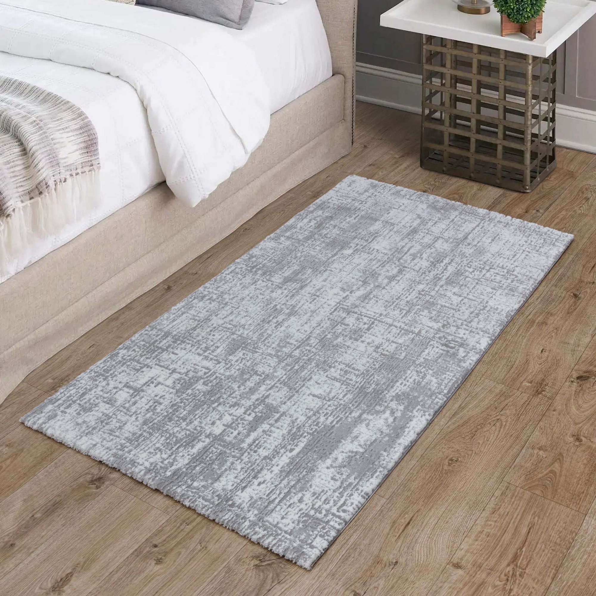 Kuza Abstract Modern Distressed Rug In Grey